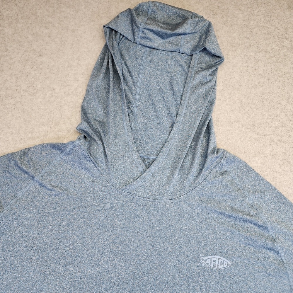 AFTCO Hooded Performance Shirt Mens XXL 2XL Blue Fishing Hoodie Lightweight